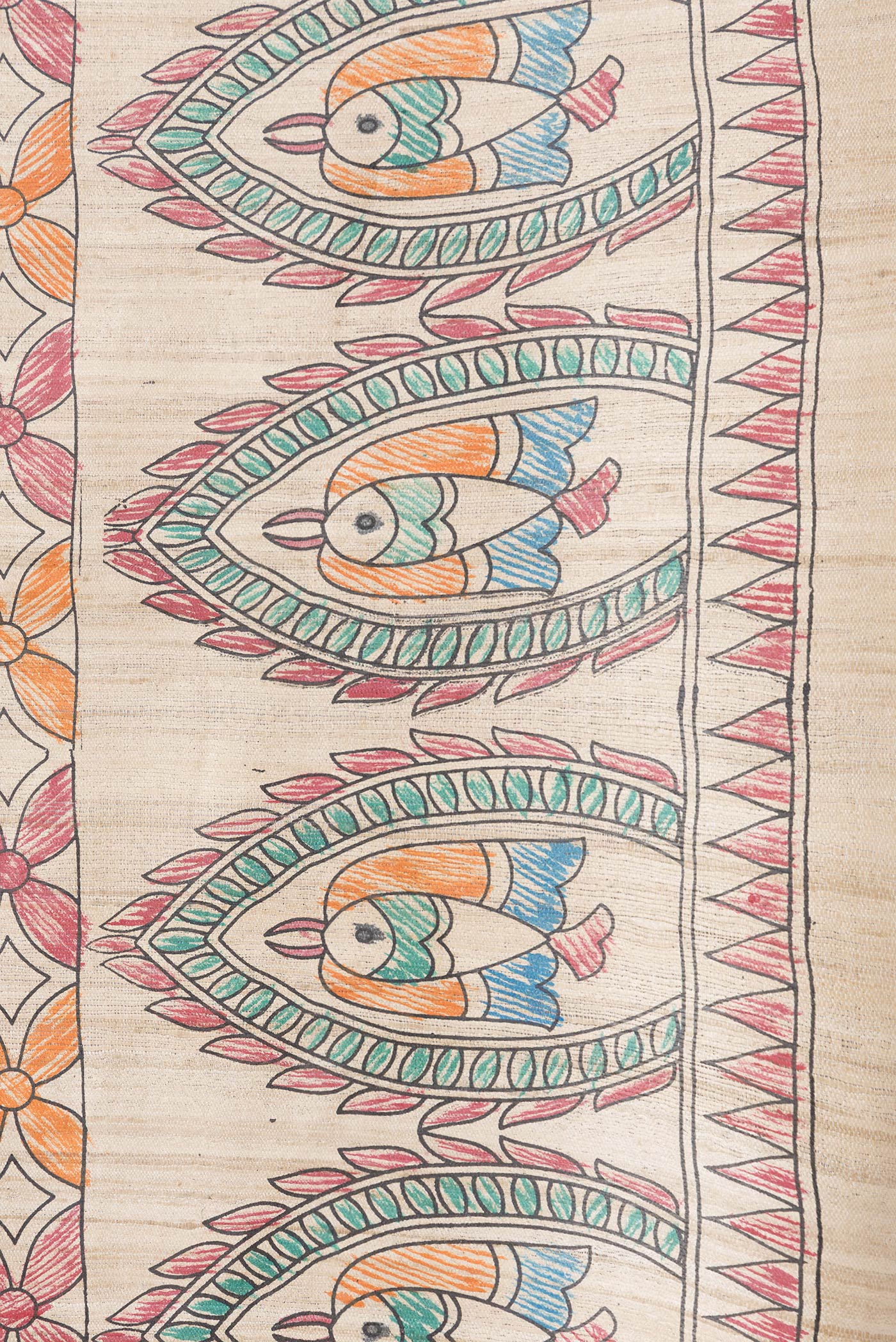 Border image of Beige Dual Tone Tussar Silk Saree with Printed design on the body and Fancy Border. 