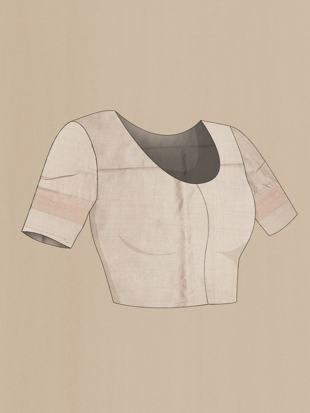 Close up image of the blouse of Grey Dual Tone Tussar Silk Saree with Zari Brocade on the body and Zari Border. 