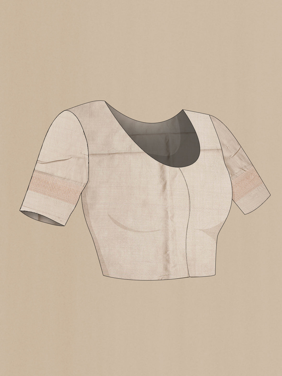 Close up image of the blouse of Grey Dual Tone Tussar Silk Saree with Zari Brocade on the body and Zari Border. 