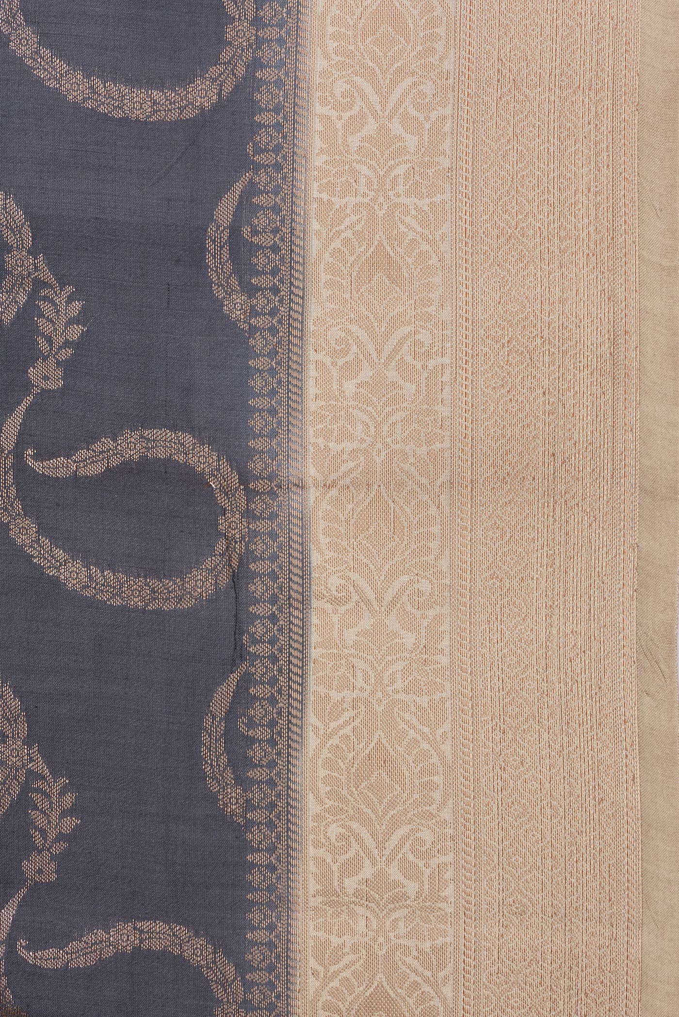 Border image of Grey Dual Tone Tussar Silk Saree with Zari Brocade on the body and Zari Border. 