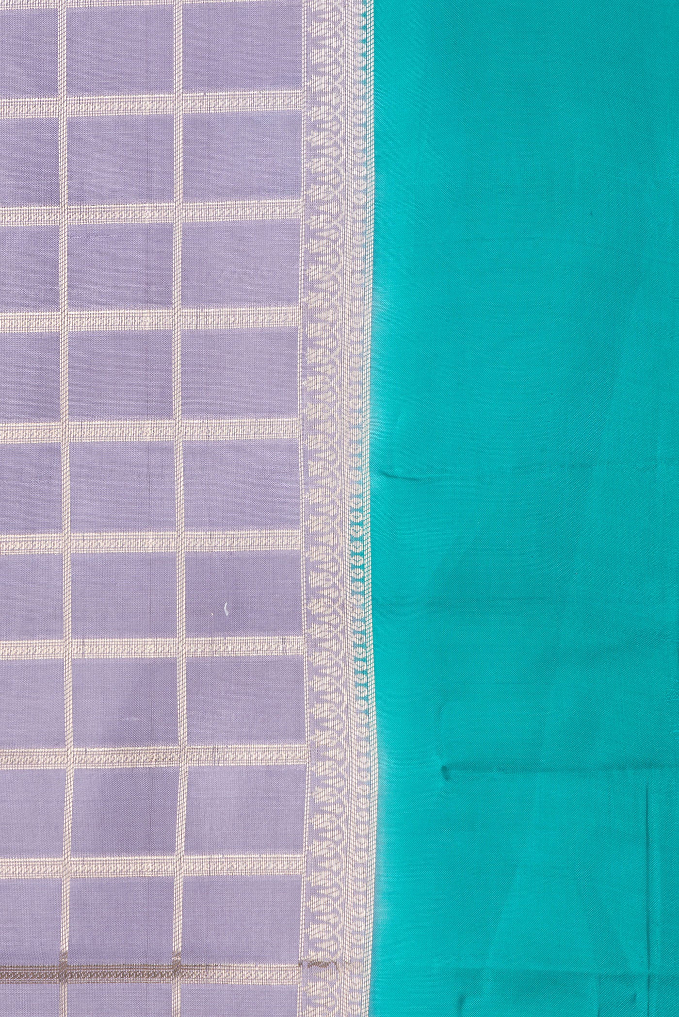 Border image of Grey Dual Tone Tussar Silk Saree with Checked design on the body and Zari Border. 
