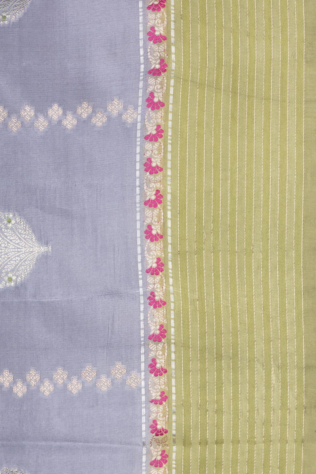 Border image of Grey Dual Tone Tussar Silk Saree with Zari Butta on the body and Fancy Border. 