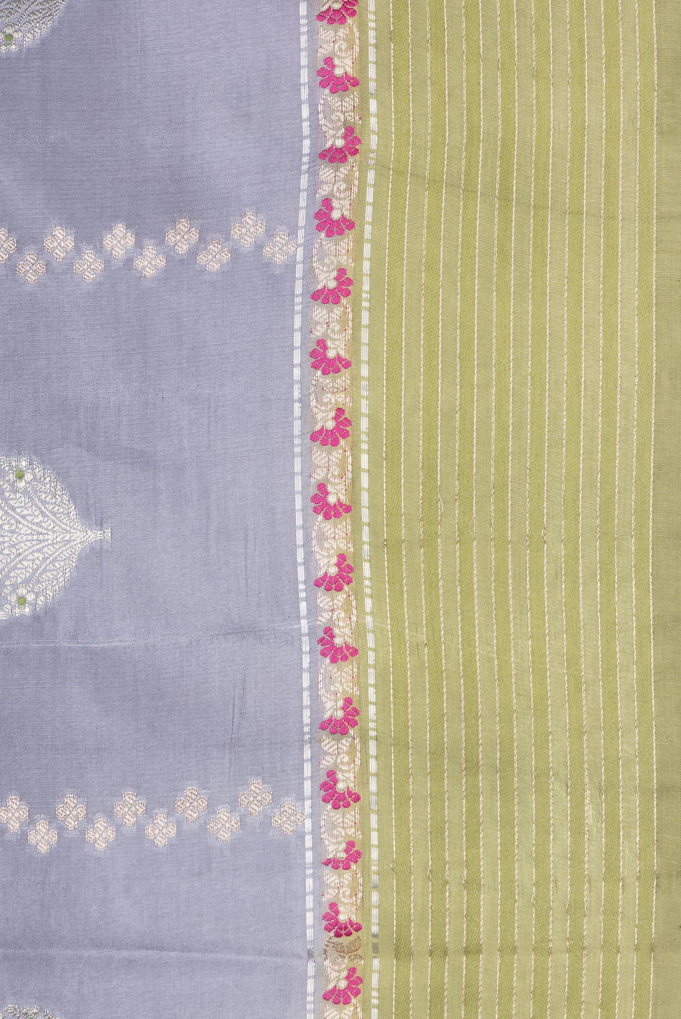 Border image of Grey Dual Tone Tussar Silk Saree with Zari Butta on the body and Fancy Border. 