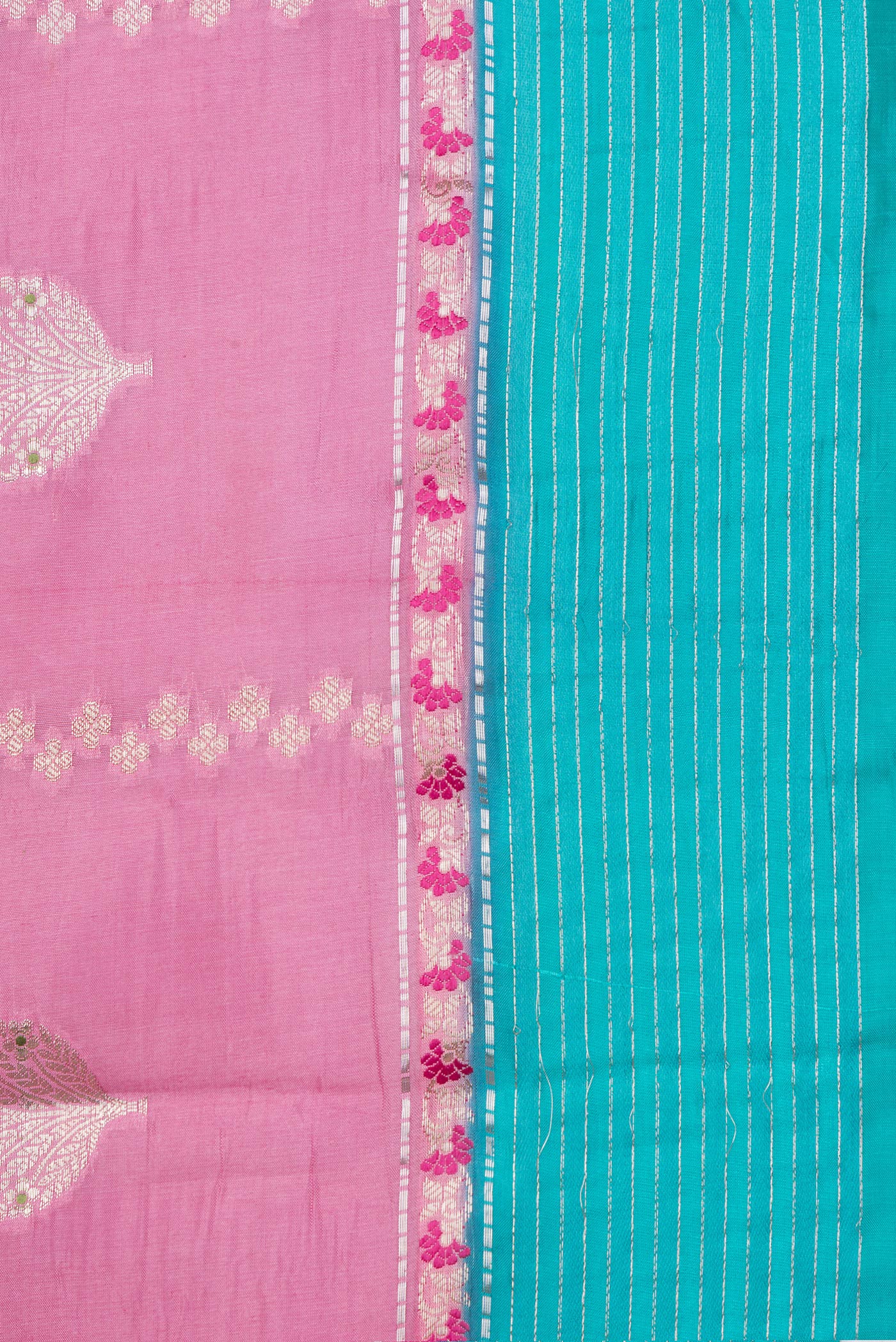 Border image of Pink Dual Tone Tussar Silk Saree with Zari Butta on the body and Fancy Border. 