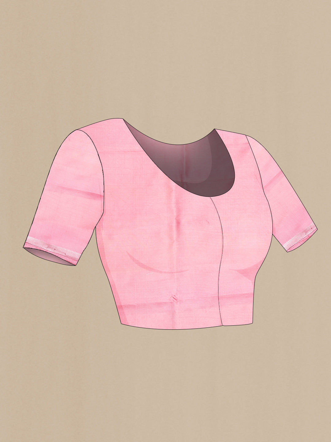 Close up image of the blouse of Pink Tussar Silk Saree with Zari Butta on the body and Fancy Border. 