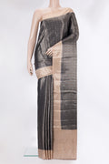 Pure Silk Brown Dual Tone Tussar Saree with Zari Brocade on the body and Fancy Border.  displayed on a mannequin