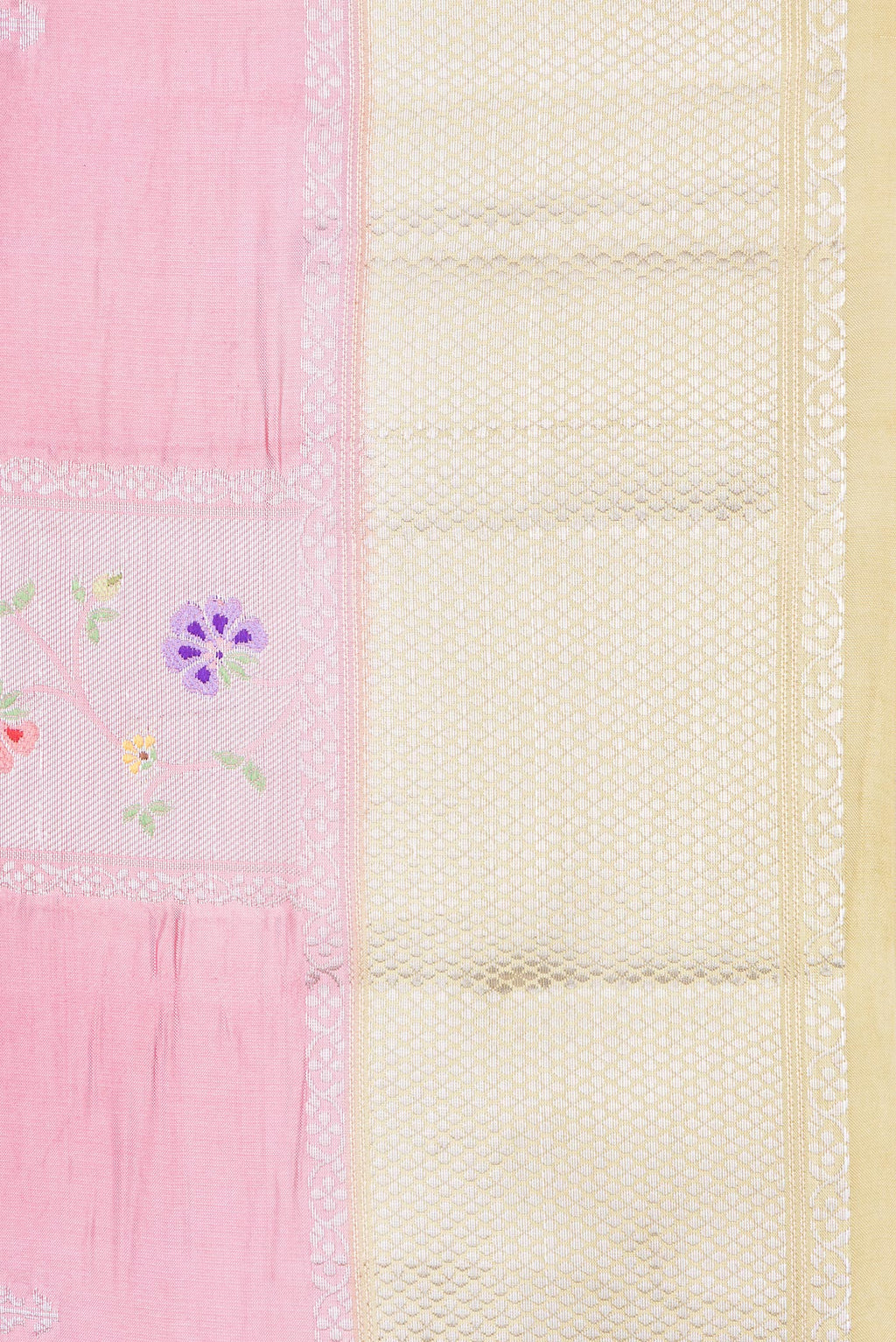 Border image of Pink Dual Tone Tussar Silk Saree with Zari Butta on the body and Zari Border. 