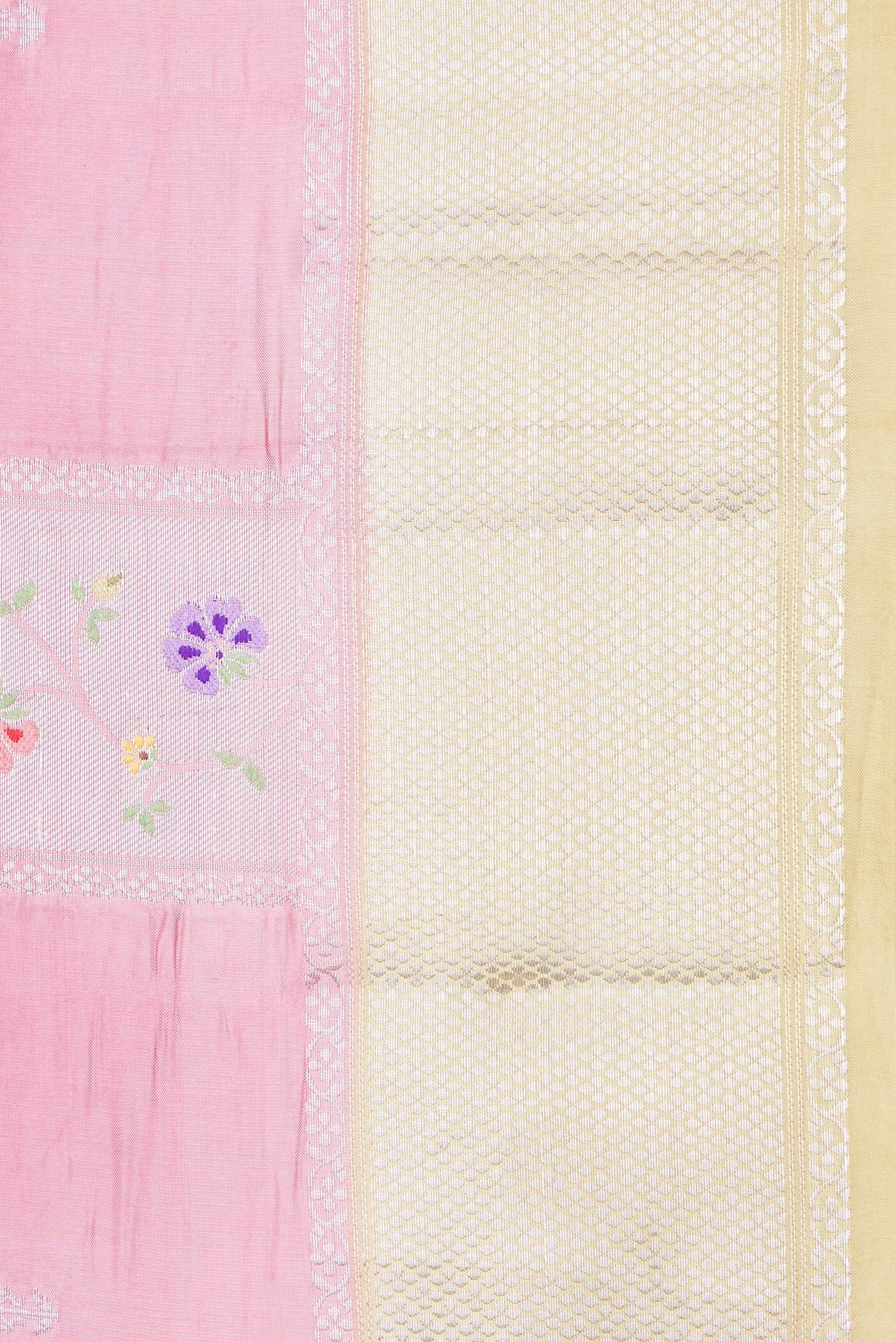 Border image of Pink Dual Tone Tussar Silk Saree with Zari Butta on the body and Zari Border. 