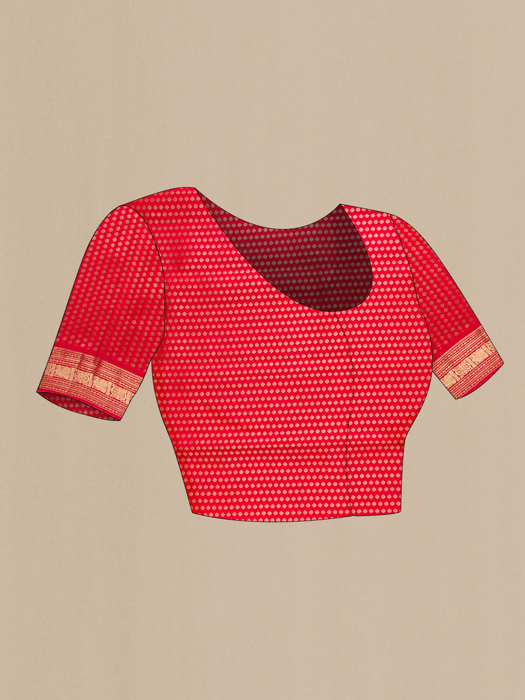Close up image of the blouse of Pink Dual Tone Kanchipuram Silk Saree with Zari Butta on the body and Zari Border. 