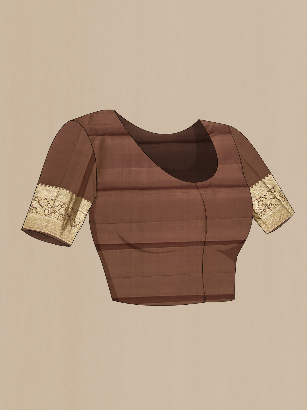 Close up image of the blouse of Brown Dual Tone Kanchipuram Silk Saree with Zari Brocade on the body and Zari Border. 