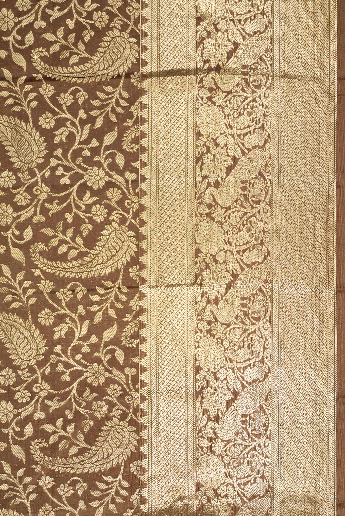 Border image of Brown Dual Tone Kanchipuram Silk Saree with Zari Brocade on the body and Zari Border. 