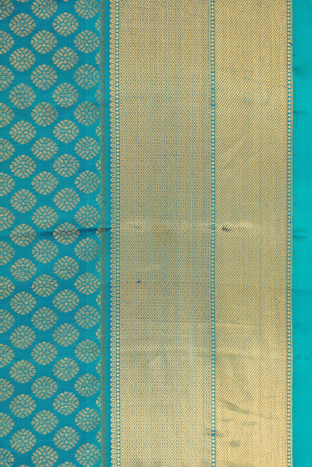 Border image of Peacock Blue Dual Tone Kanchipuram Silk Saree with Zari Brocade on the body and Zari Border. 
