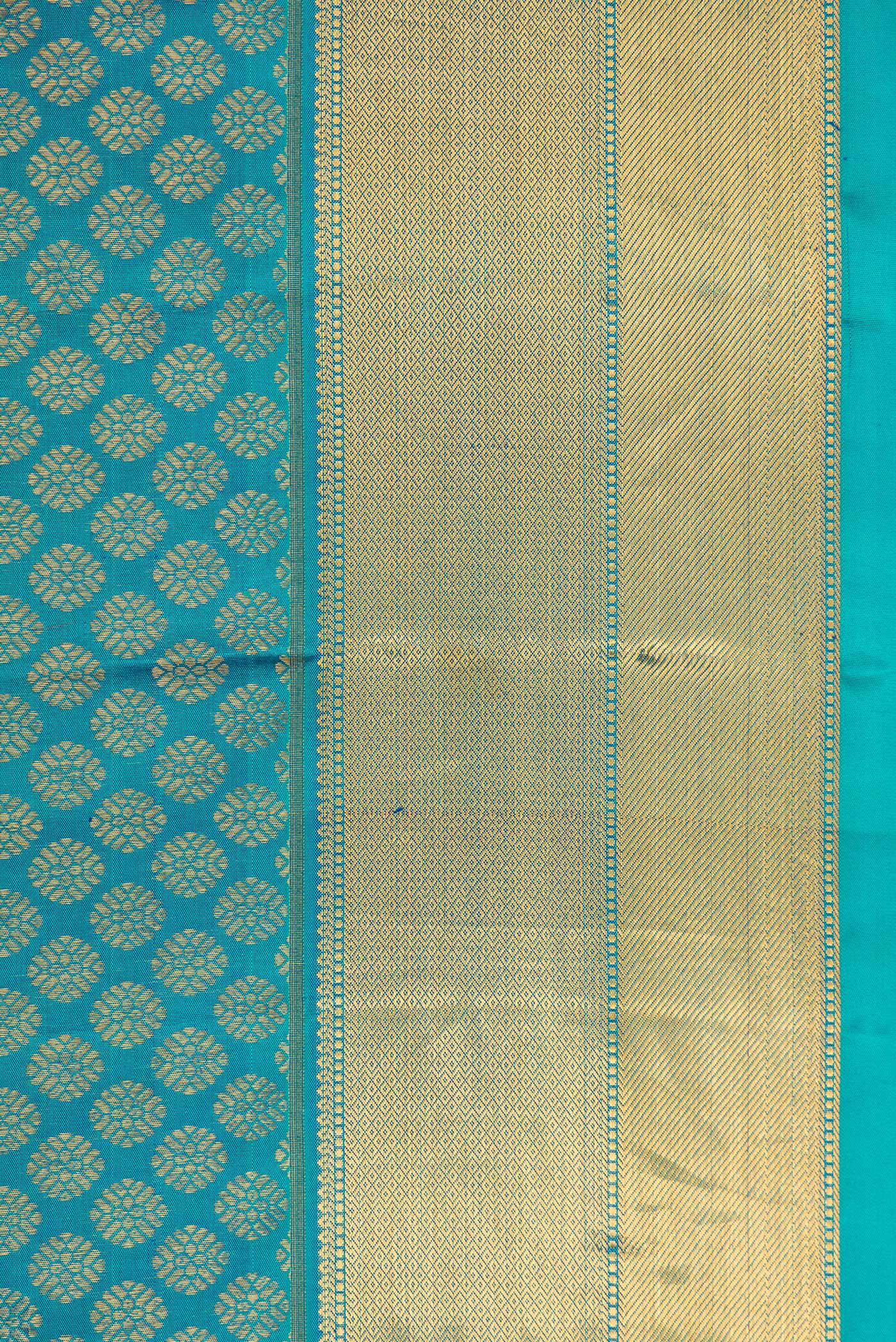 Border image of Peacock Blue Dual Tone Kanchipuram Silk Saree with Zari Brocade on the body and Zari Border. 