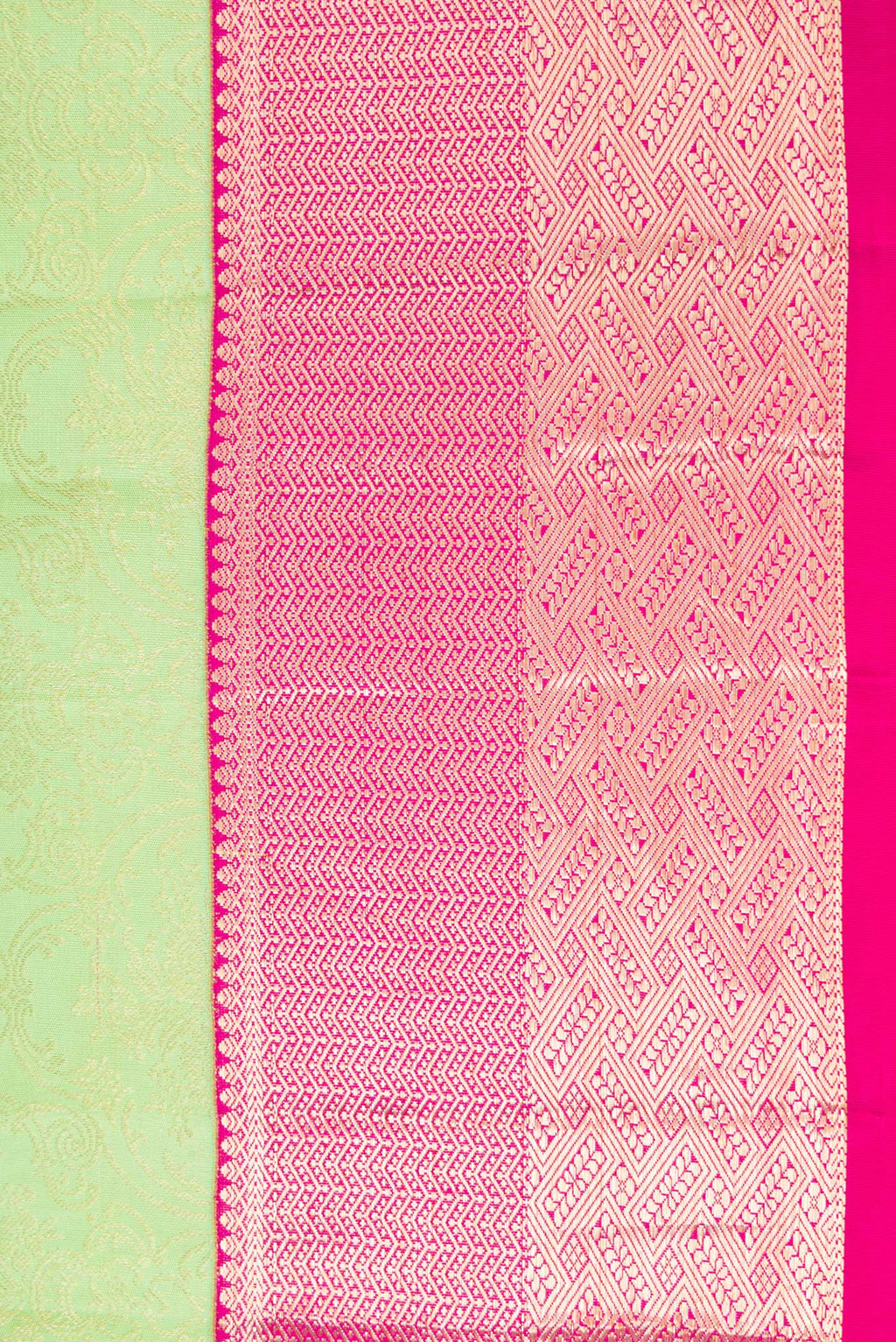 Border image of Parrot Green Dual Tone Kanjivaram Silk Saree with Zari Brocade on the body and Zari Border. 