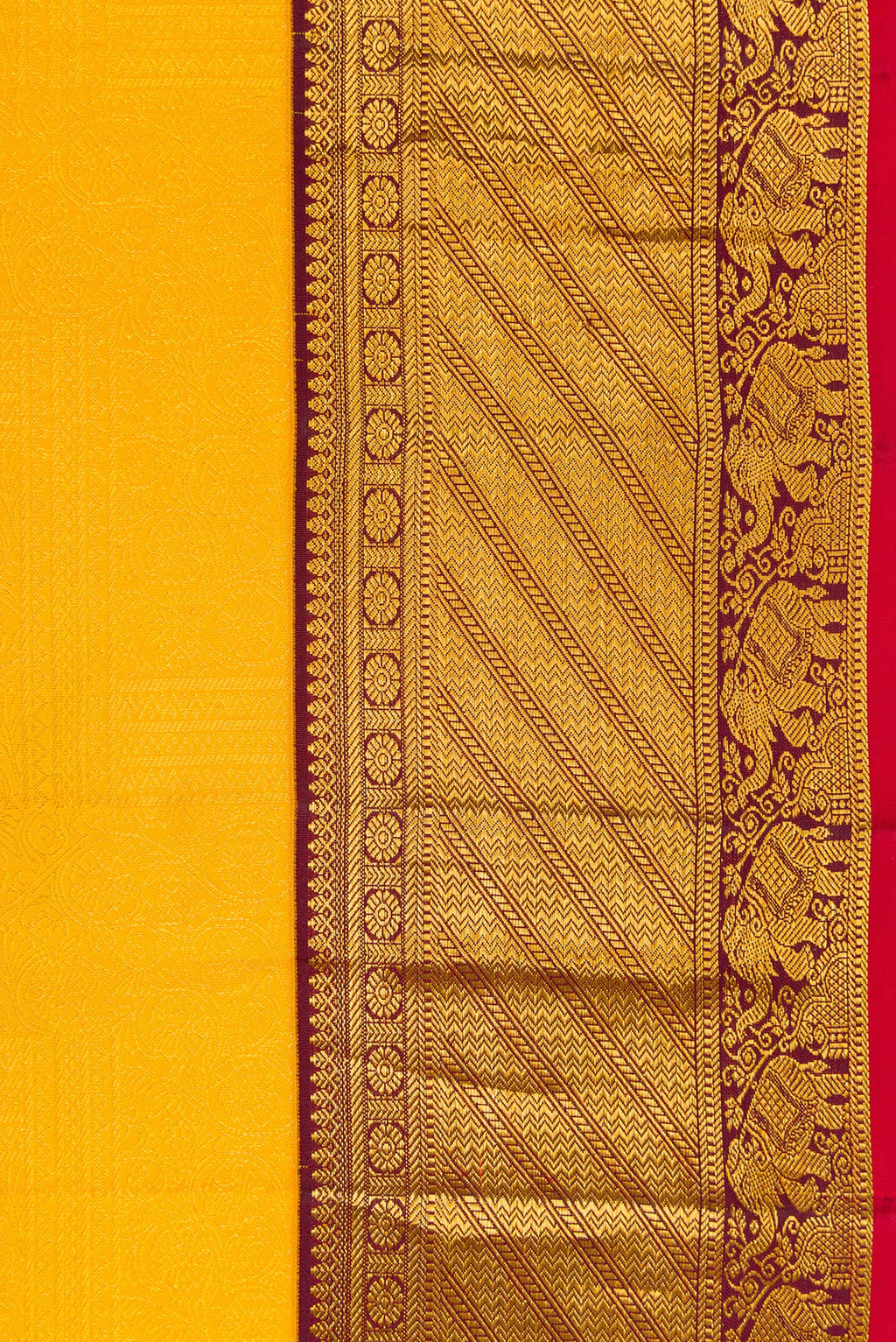 Border image of Yellow Dual Tone Kanjivaram Silk Saree with Zari Brocade on the body and Zari Border. 