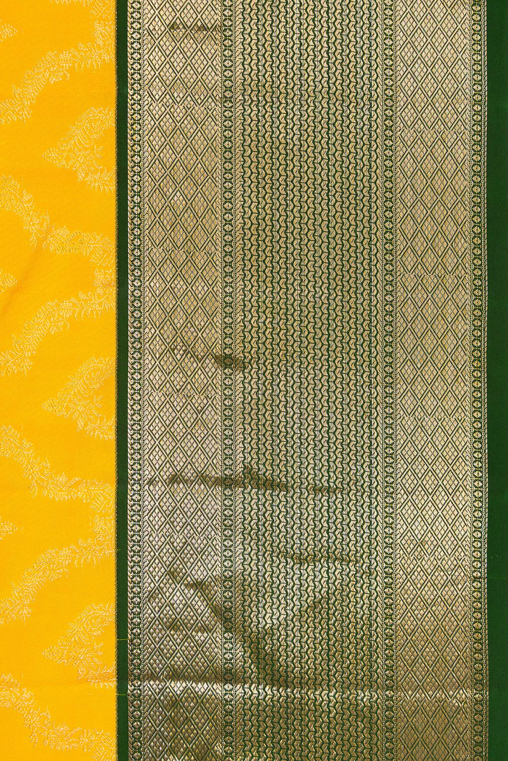 Border image of Yellow Dual Tone Kanjivaram Silk Saree with Zari Brocade on the body and Zari Border. 