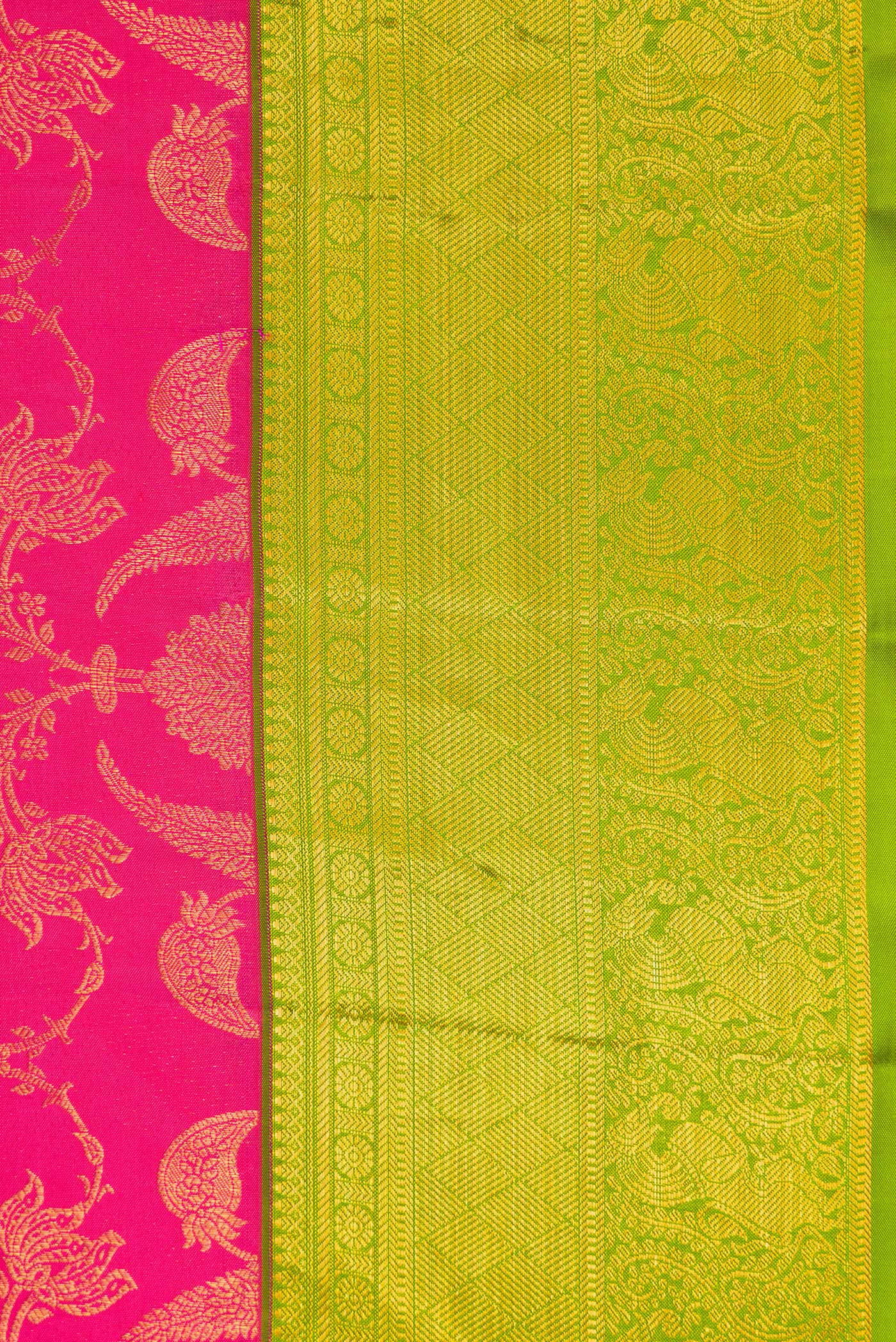 Border image of Pink Dual Tone Kanjivaram Silk Saree with Zari Brocade on the body and Zari Border. 