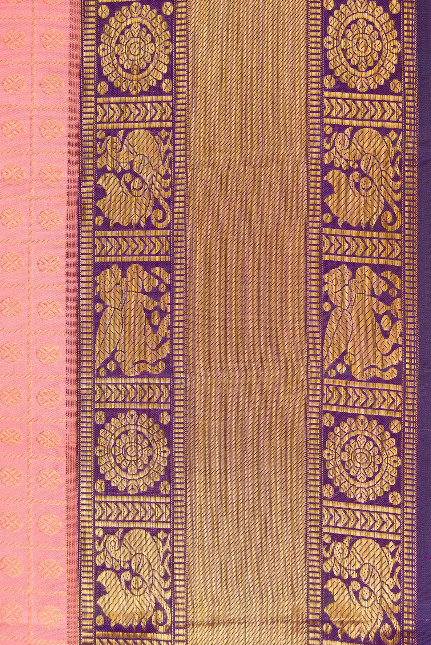 Border image of Pink Dual Tone Kanjivaram Silk Saree with Zari Brocade on the body and Zari Border. 