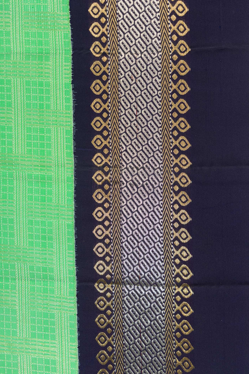 Border image of Parrot Green Dual Tone Kanjivaram Silk Saree with Zari Brocade on the body and Zari Border. 