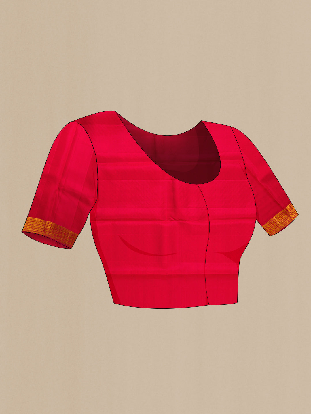 Close up image of the blouse of Mustard Dual Tone Kanjivaram Silk Saree with Zari Brocade on the body and Zari Border. 