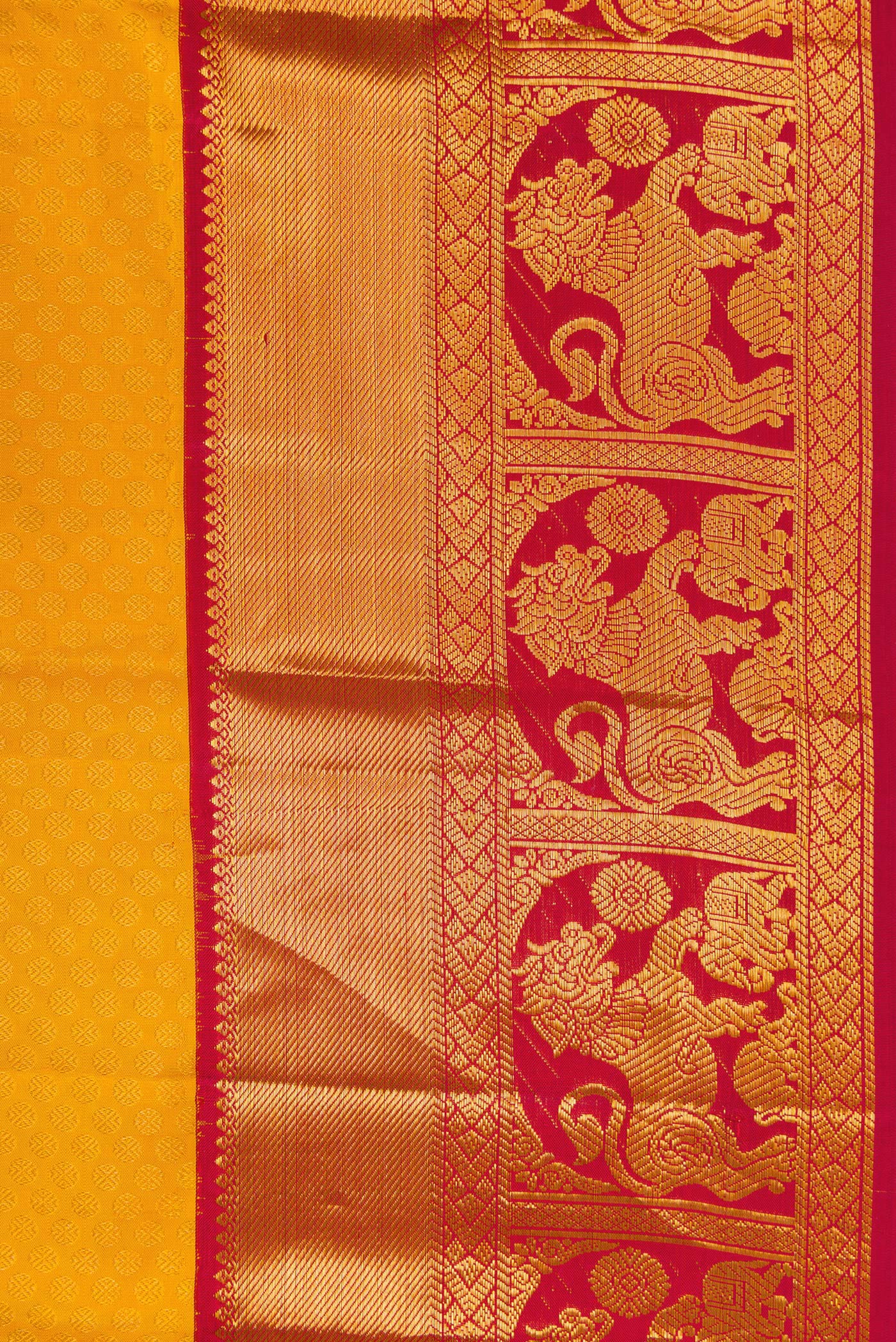 Border image of Mustard Dual Tone Kanjivaram Silk Saree with Zari Brocade on the body and Zari Border. 