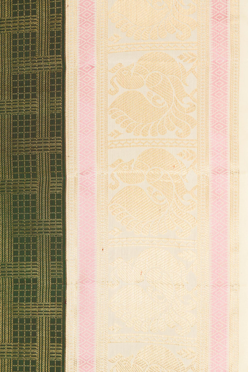 Border image of Green Dual Tone Kanjivaram Silk Saree with Zari Brocade on the body and Zari Border. 