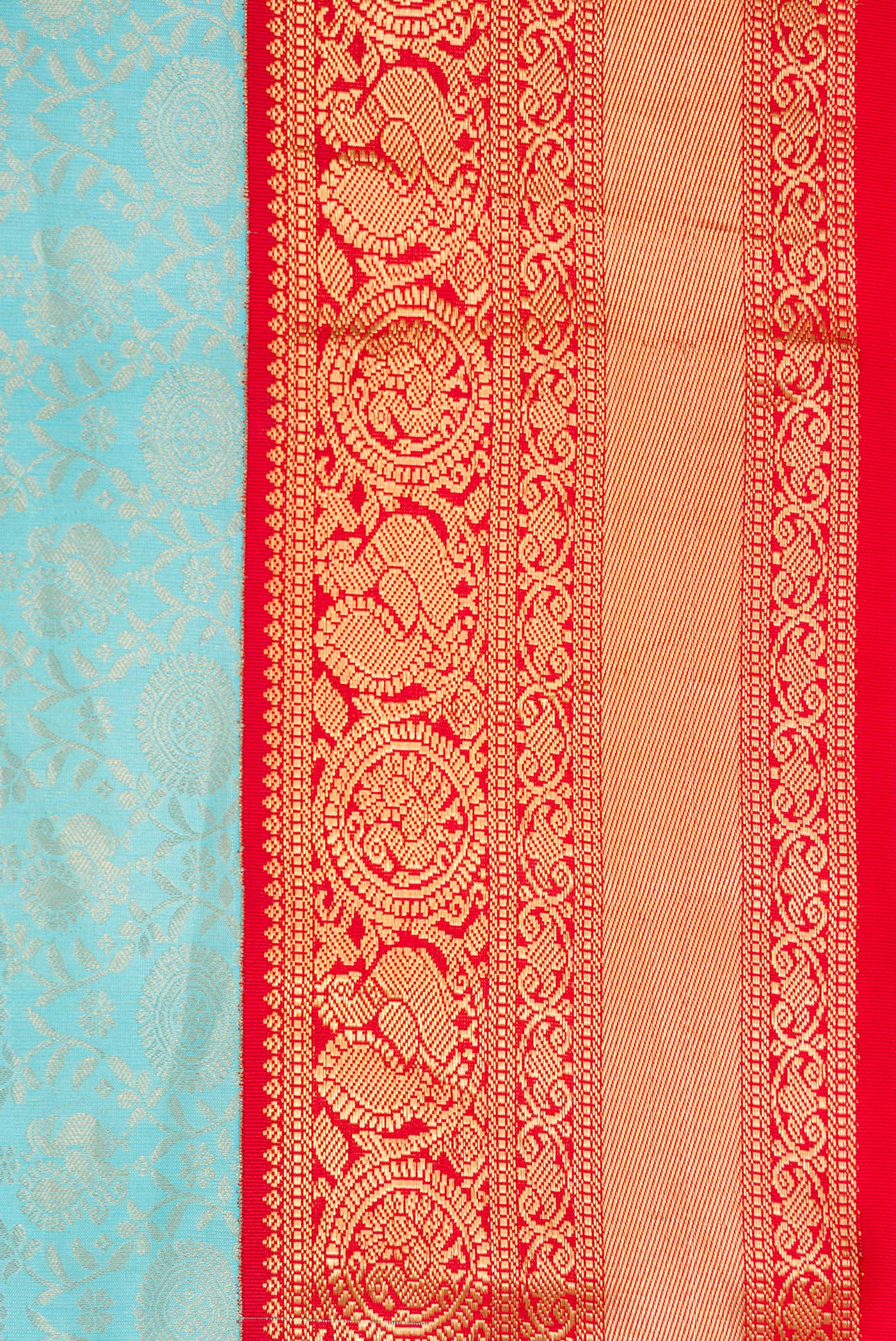Border image of Sky Blue Dual Tone Kanjivaram Silk Saree with Zari Brocade on the body and Zari Border. 