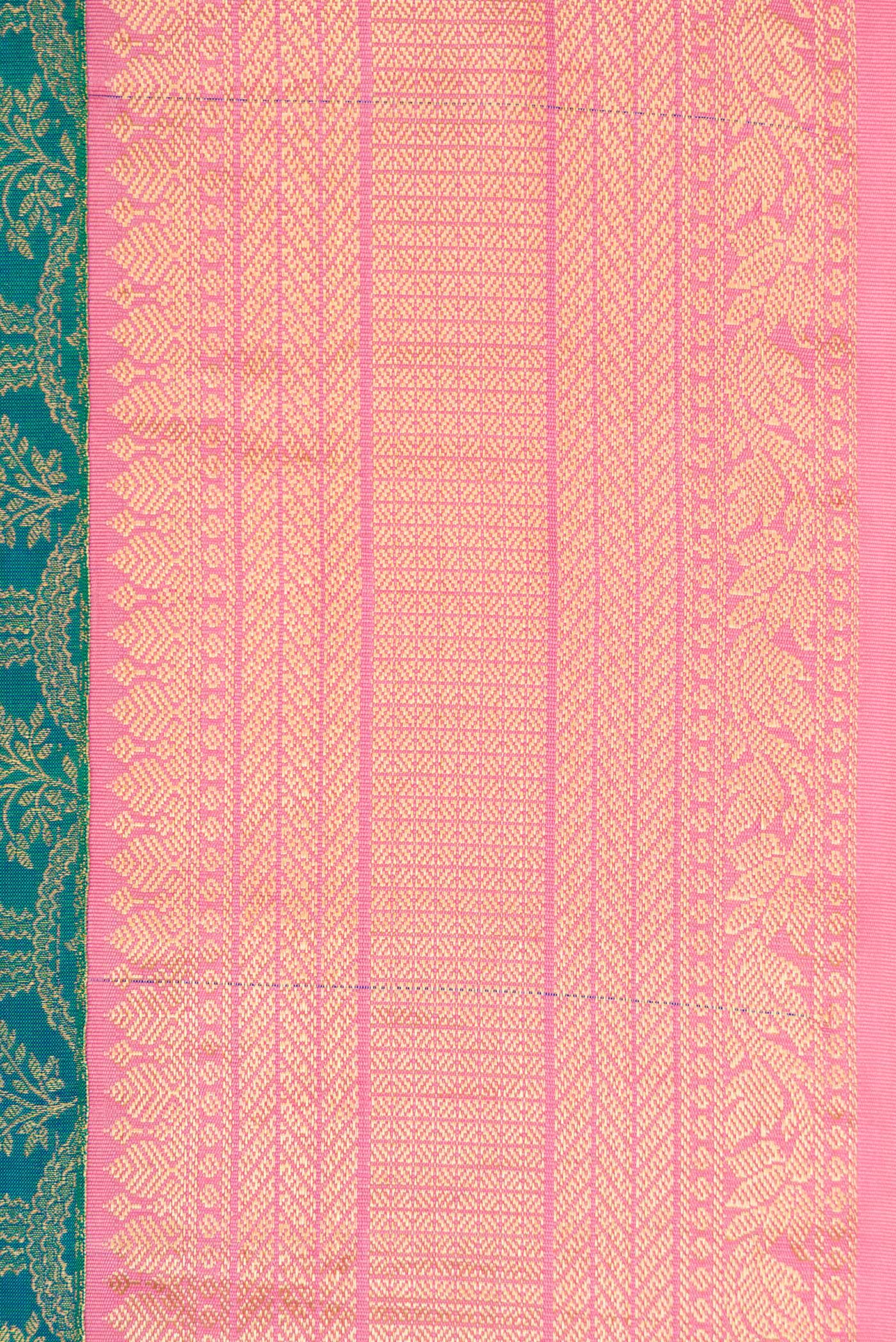 Border image of Peacock Blue Dual Tone Kanjivaram Silk Saree with Zari Brocade on the body and Zari Border. 