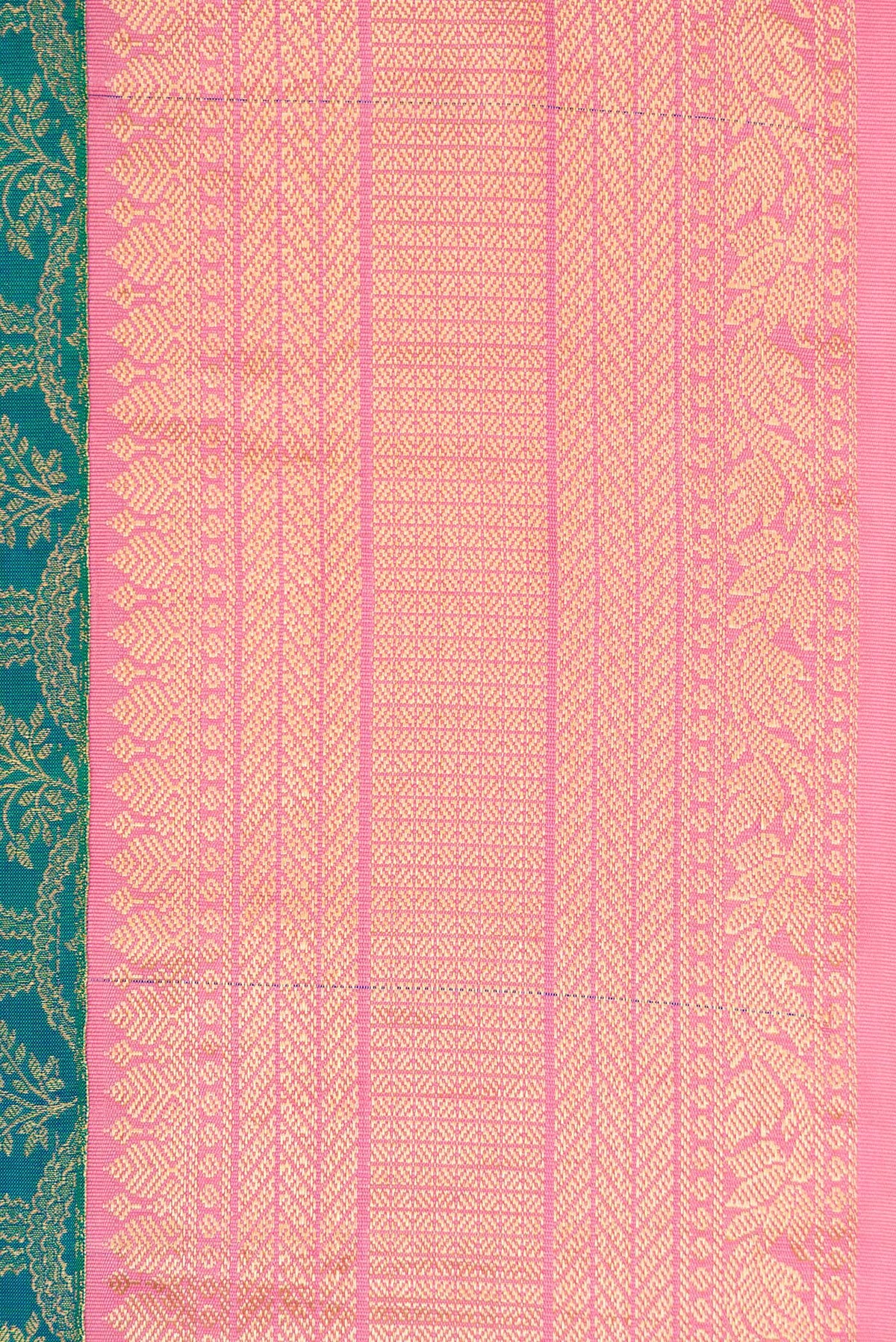 Border image of Peacock Blue Dual Tone Kanjivaram Silk Saree with Zari Brocade on the body and Zari Border. 