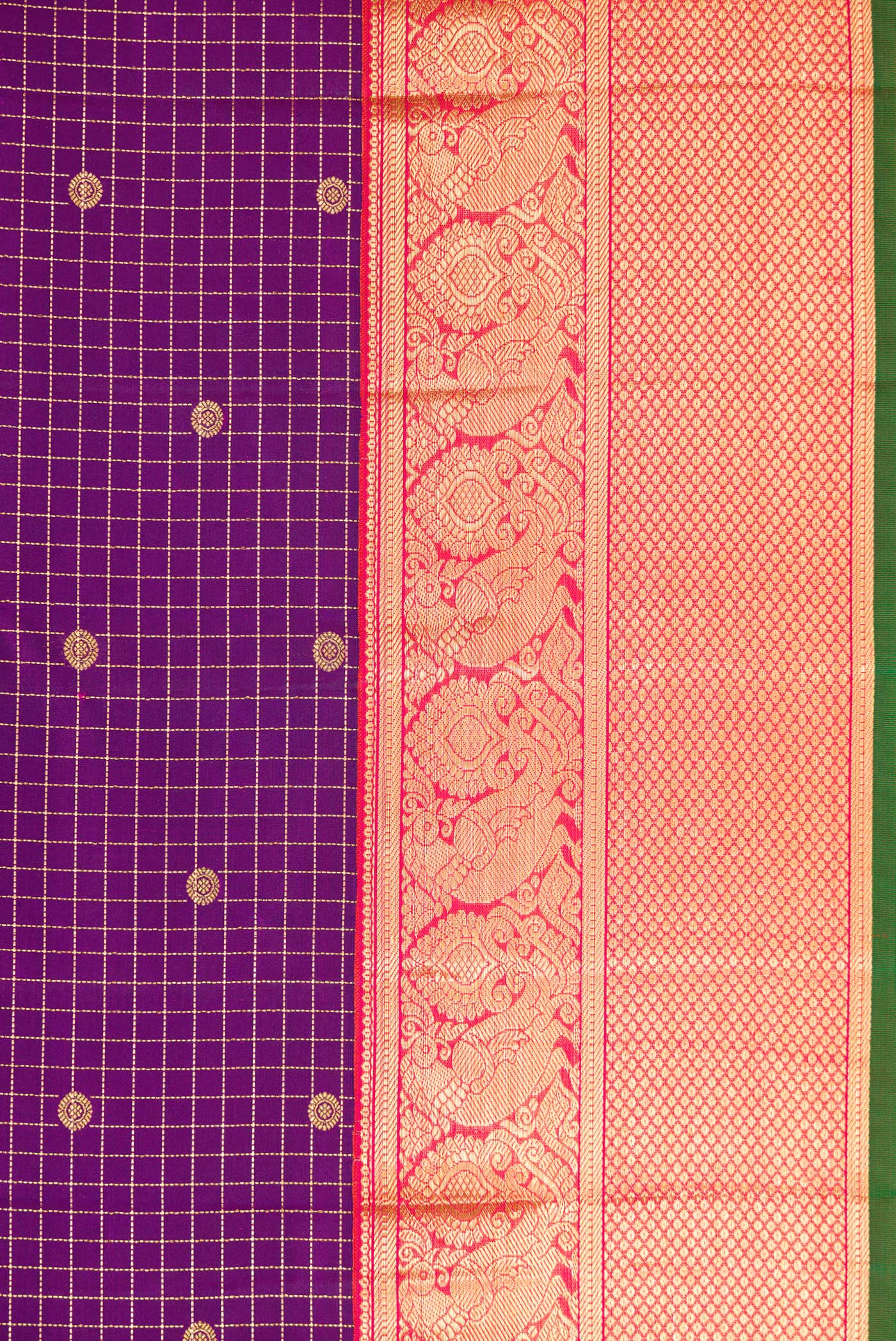 Border image of Purple Dual Tone Kanjivaram Silk Saree with Checked design on the body and Zari Border. 