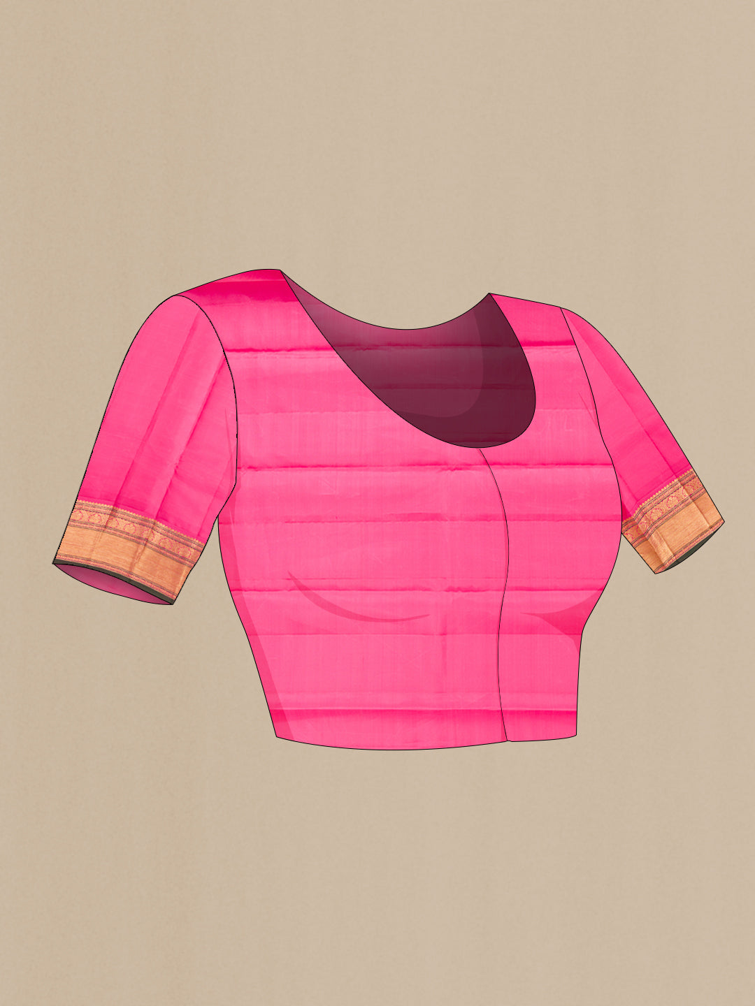 Close up image of the blouse of Red Dual Tone Kanjivaram Silk Saree with Stripes on the body and Zari Border. 