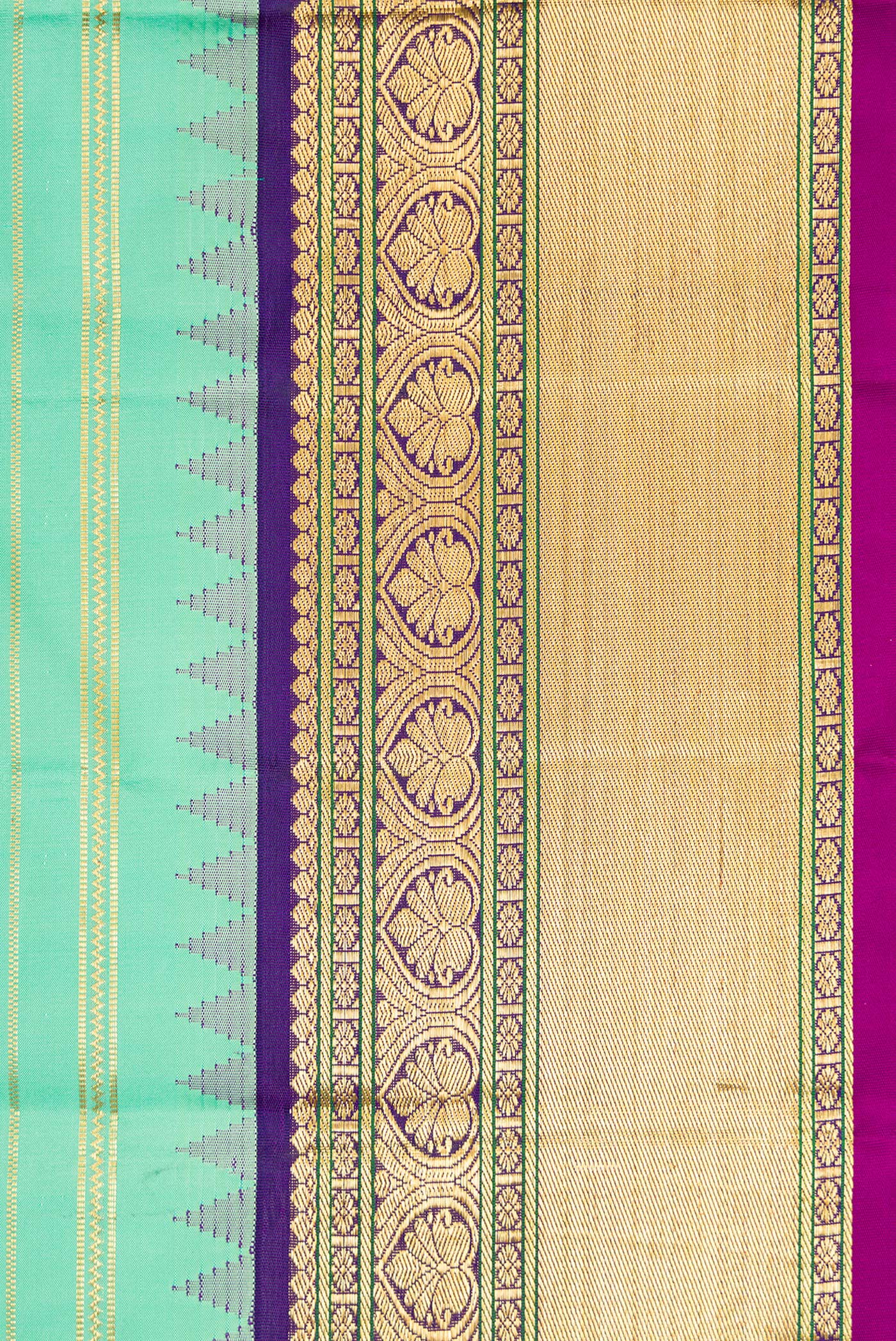 Border image of Sea Green Dual Tone Kanjivaram Silk Saree with Stripes on the body and Zari Border. 