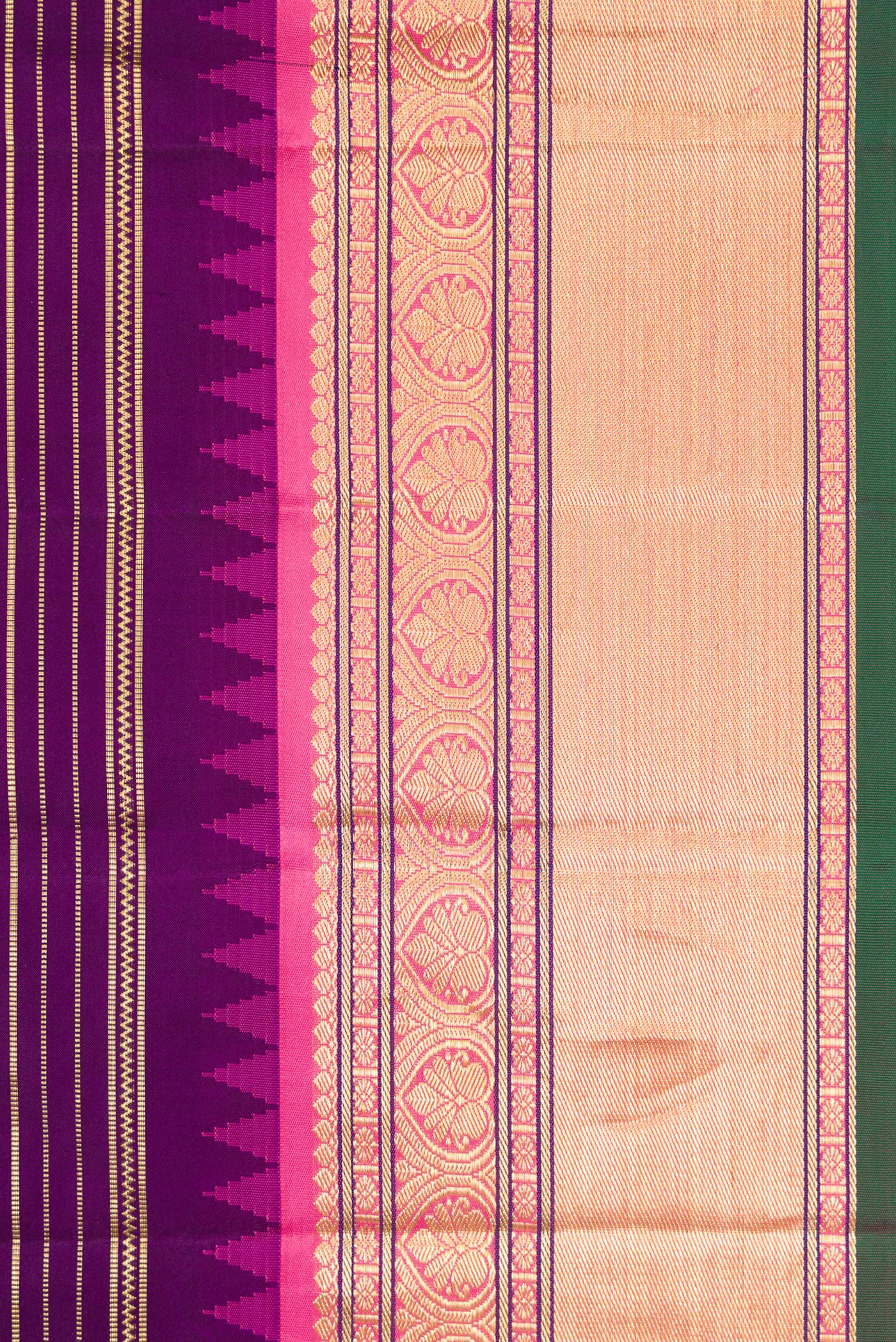 Border image of Violet Dual Tone Kanjivaram Silk Saree with Stripes on the body and Zari Border. 