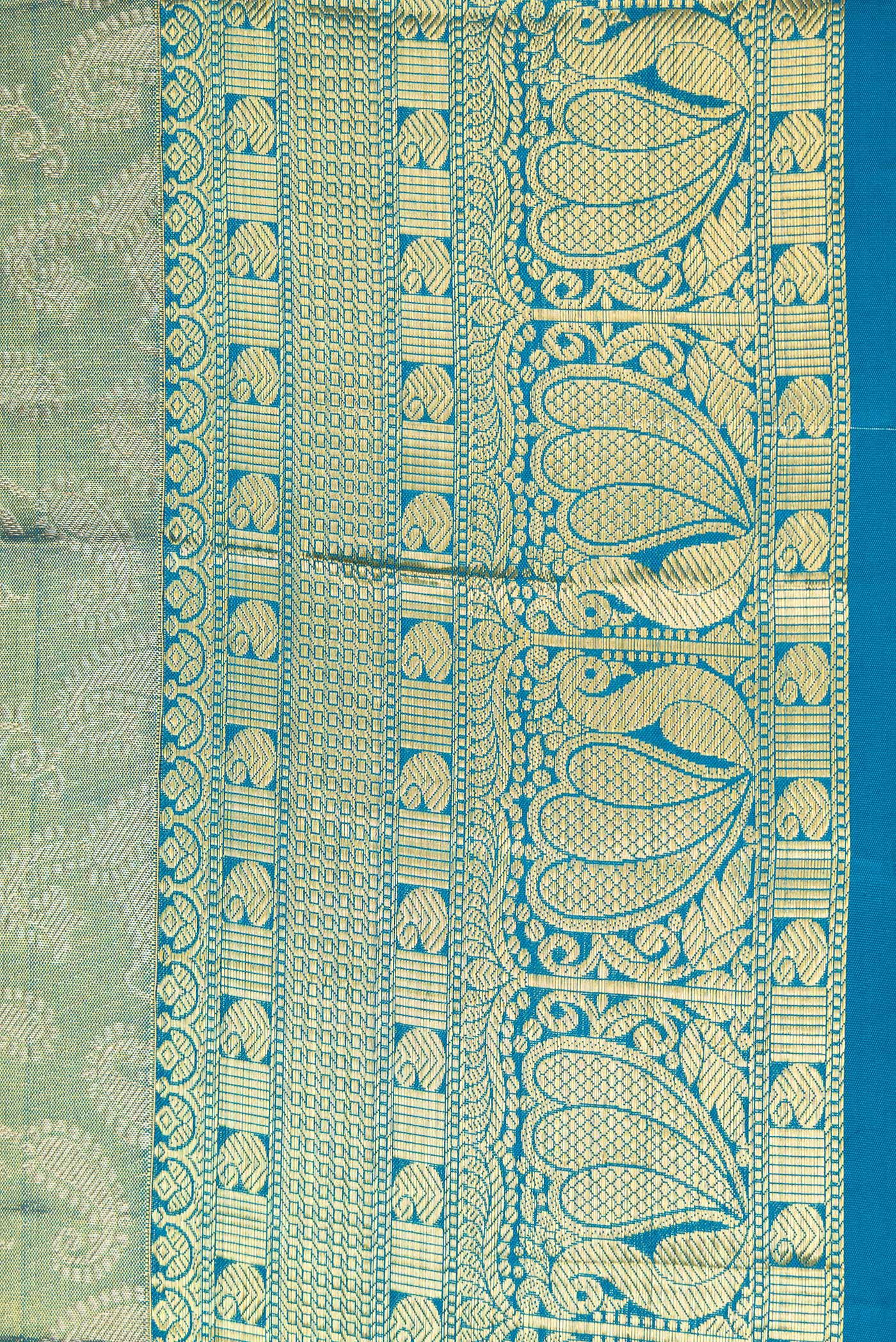 Border image of Green Dual Tone Kanchipuram Tissue Silk Saree with Zari Brocade on the body and Zari Border. 