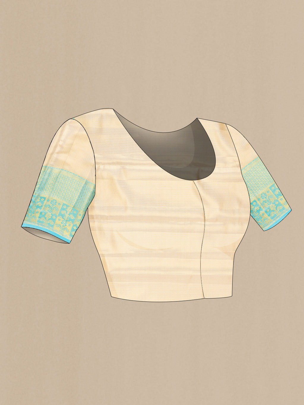 Close up image of the blouse of Gold Kanchipuram Tissue Silk Saree with Zari Brocade on the body and Fancy Border. 