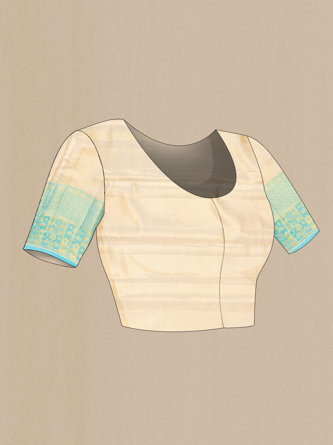 Close up image of the blouse of Gold Kanchipuram Tissue Silk Saree with Zari Brocade on the body and Fancy Border. 