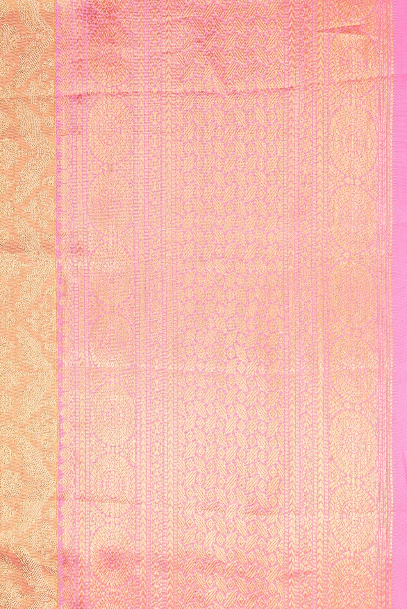 Border image of Pink Dual Tone Kanchipuram Tissue Silk Saree with Zari Brocade on the body and Zari Border. 
