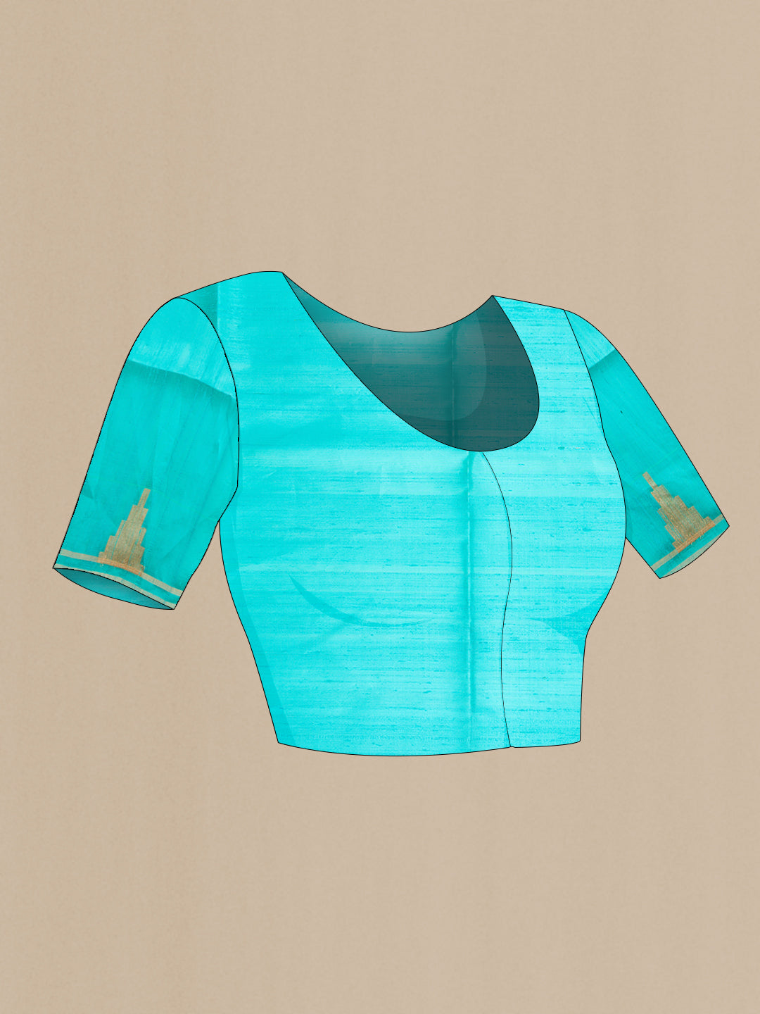 Close up image of the blouse of Rose Gold Dual Tone Raw Silk Saree with Stripes on the body and Zari Border. 