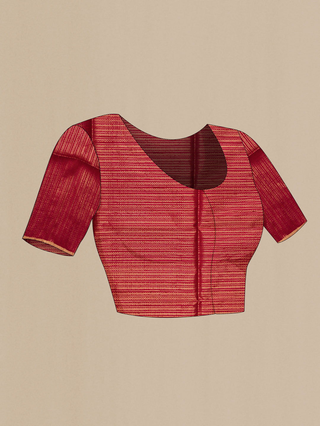 Close up image of the blouse of Mustard Raw Silk Saree with Plain Body and Zari Border. 