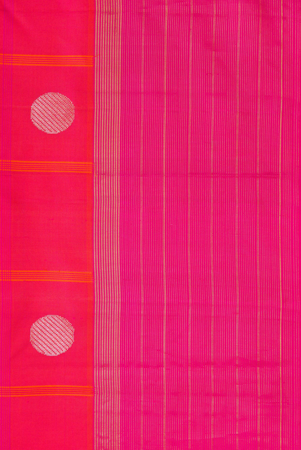 Border image of Pure Silk Pure Zari Coral Dual Tone Kanjivaram Saree with Checked design on the body and Zari Border. 