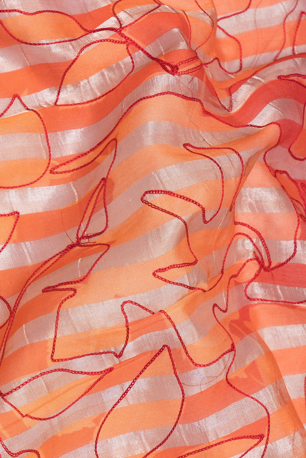 Close up of Pure Silk Multi Color Tussar Saree with Stripes on the body and Without Border.  displaying folds