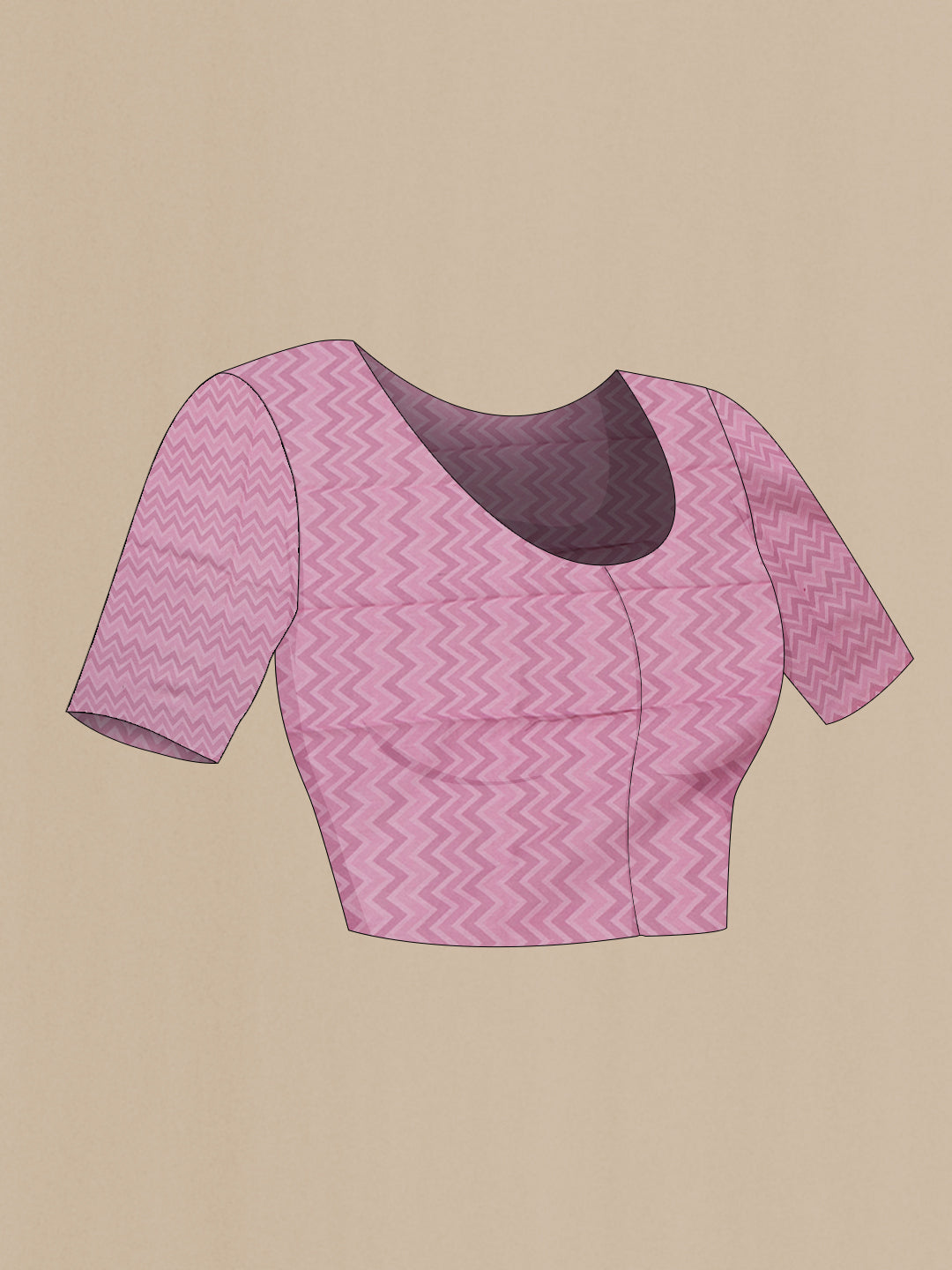 Close up image of the blouse of Purple Organza Silk Saree with Stripes on the body and Without Border. 
