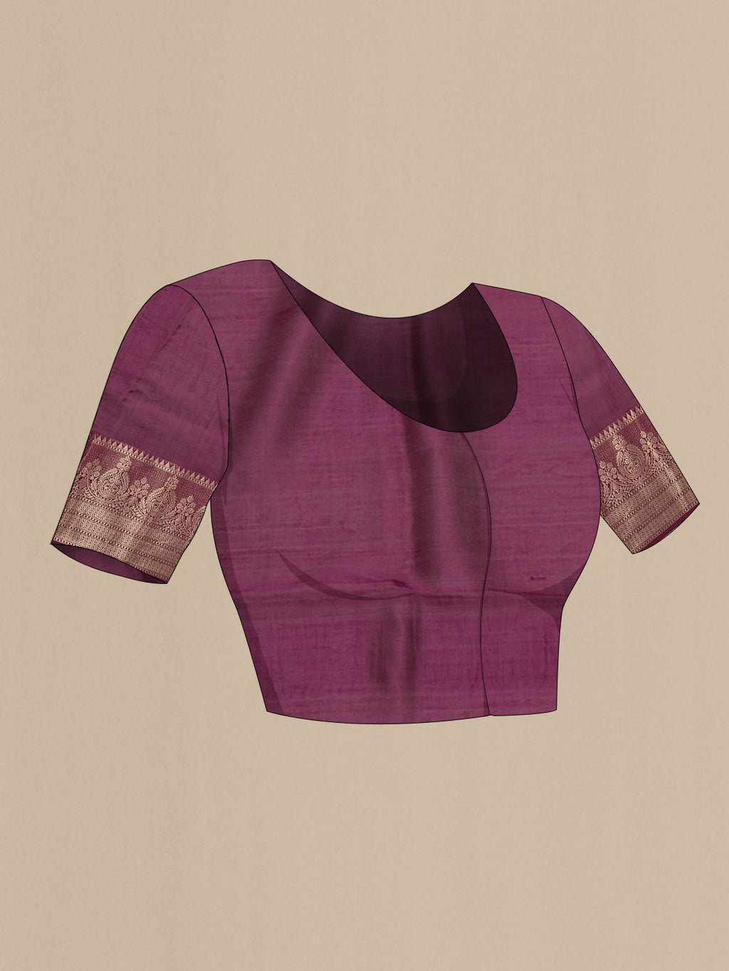 Close up image of the blouse of Pink Tussar Silk Saree with Embroidery on the body and Zari Border. 