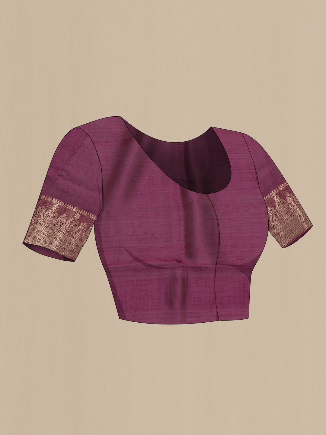 Close up image of the blouse of Pink Tussar Silk Saree with Embroidery on the body and Zari Border. 