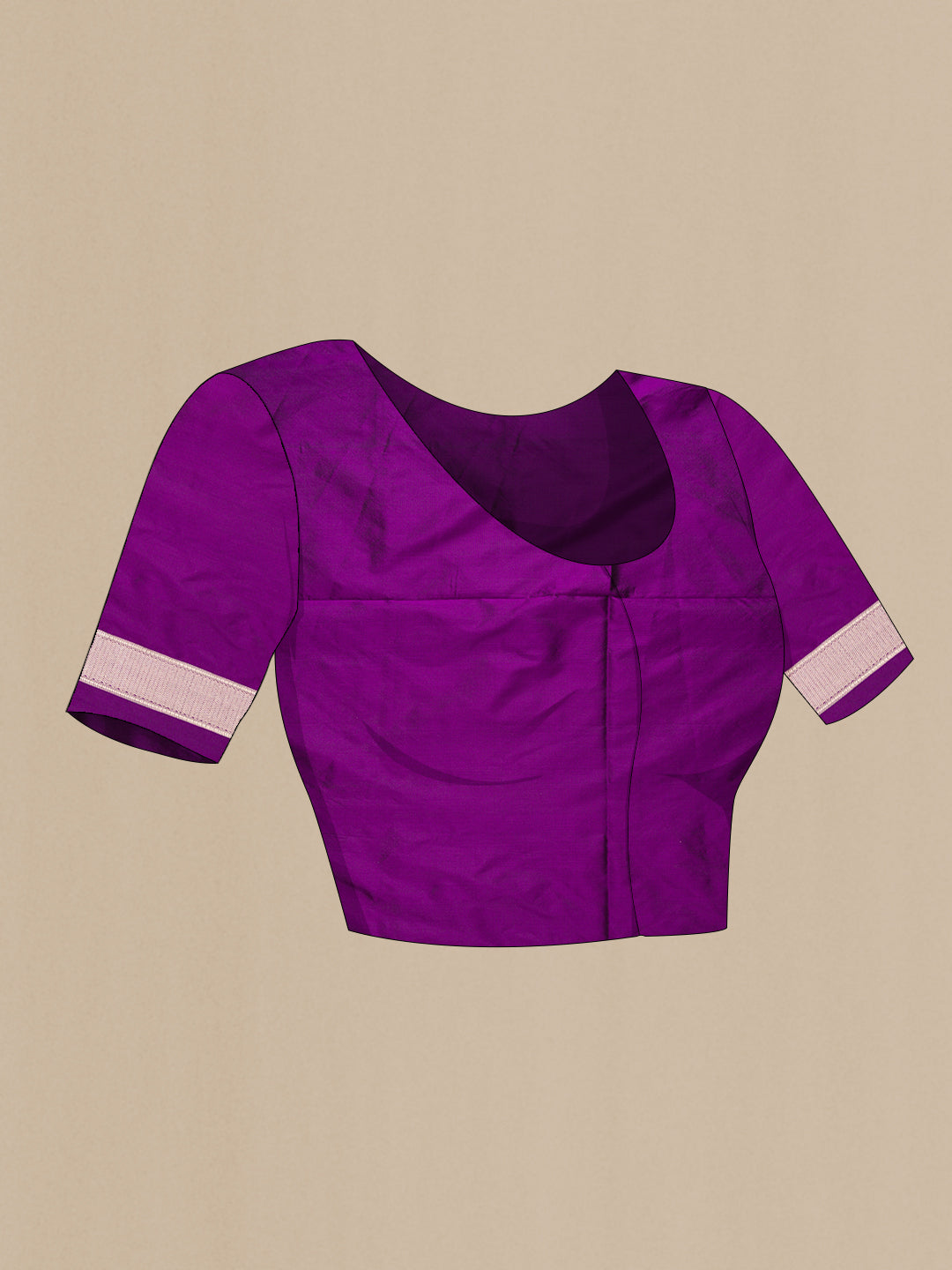 Close up image of the blouse of Violet Dual Tone Banarasi Silk Saree with Zari And Thread Butta on the body and Fancy Border. 