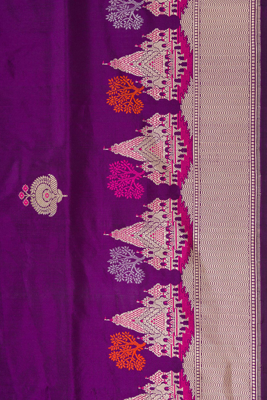 Border image of Violet Dual Tone Banarasi Silk Saree with Zari And Thread Butta on the body and Fancy Border. 
