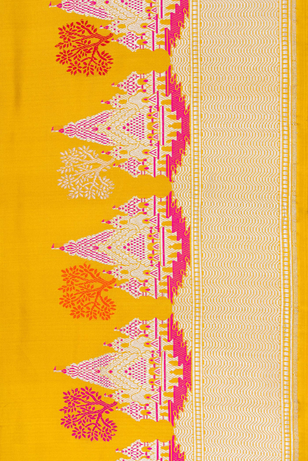 Border image of Mustard Dual Tone Banarasi Silk Saree with Zari And Thread Butta on the body and Fancy Border. 