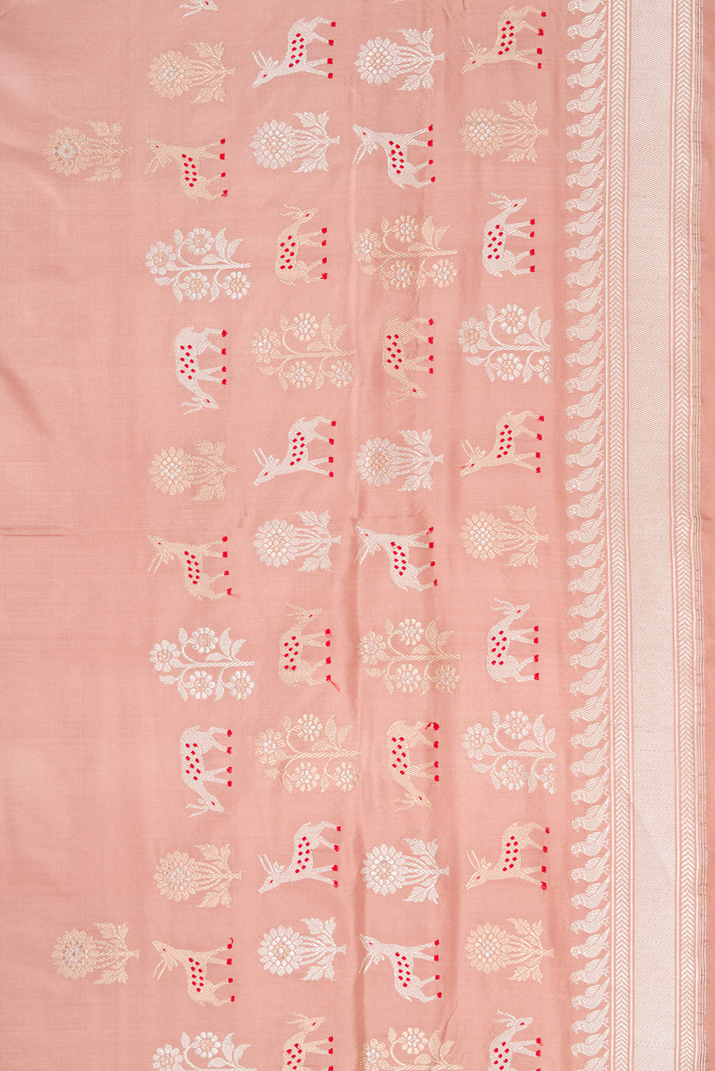 Border image of Golden Peach Dual Tone Banarasi Silk Saree with Zari And Thread Butta on the body and Fancy Border. 