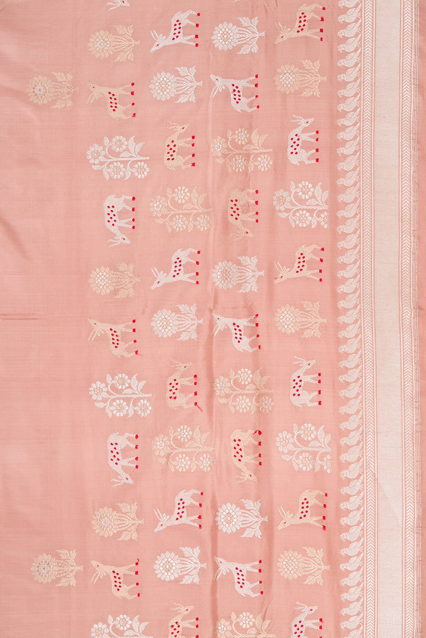 Border image of Golden Peach Dual Tone Banarasi Silk Saree with Zari And Thread Butta on the body and Fancy Border. 