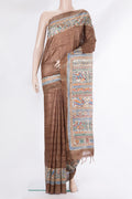Pure Silk Brown Tussar Saree with Plain Body and Fancy Border.  displayed on a mannequin